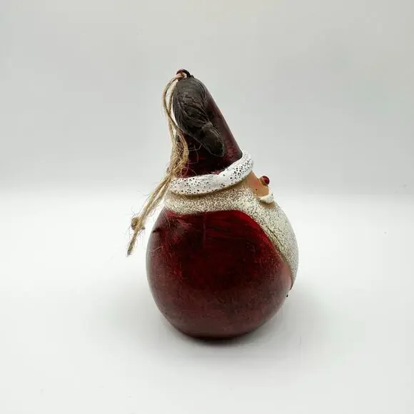 Vintage Unmarked Wooden Gourd Shaped Primitive Hand Painted Santa Ornament 4,5" - Picture 5 of 6